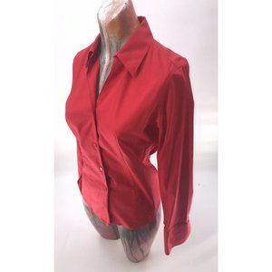 Jones New York Womens Red Button Up EUC  Size 8 NON IRON 100% Cotton